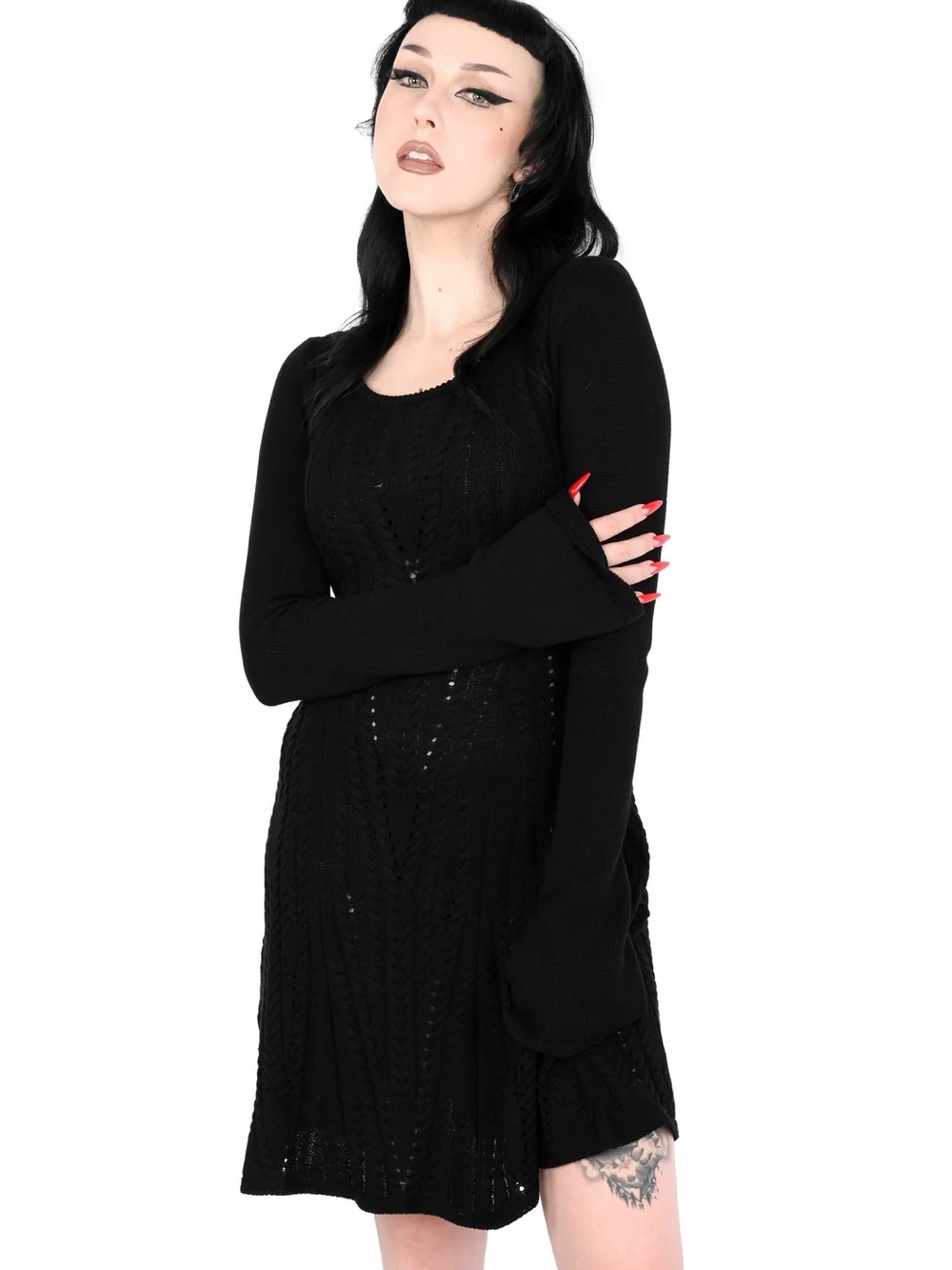 NWT Foxblood "Penelope" Black Long Sleeve Mini Sweater Dress XS